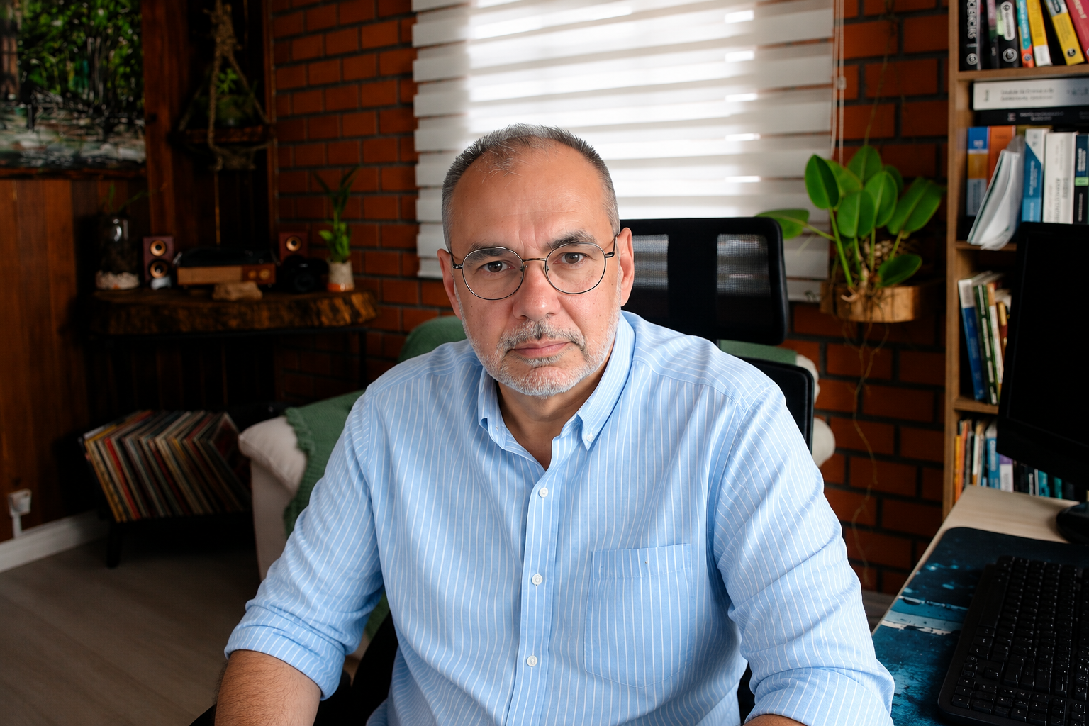 Jorge Roberto Ferreira Cavalheiro, psicólogo, em seu consultório